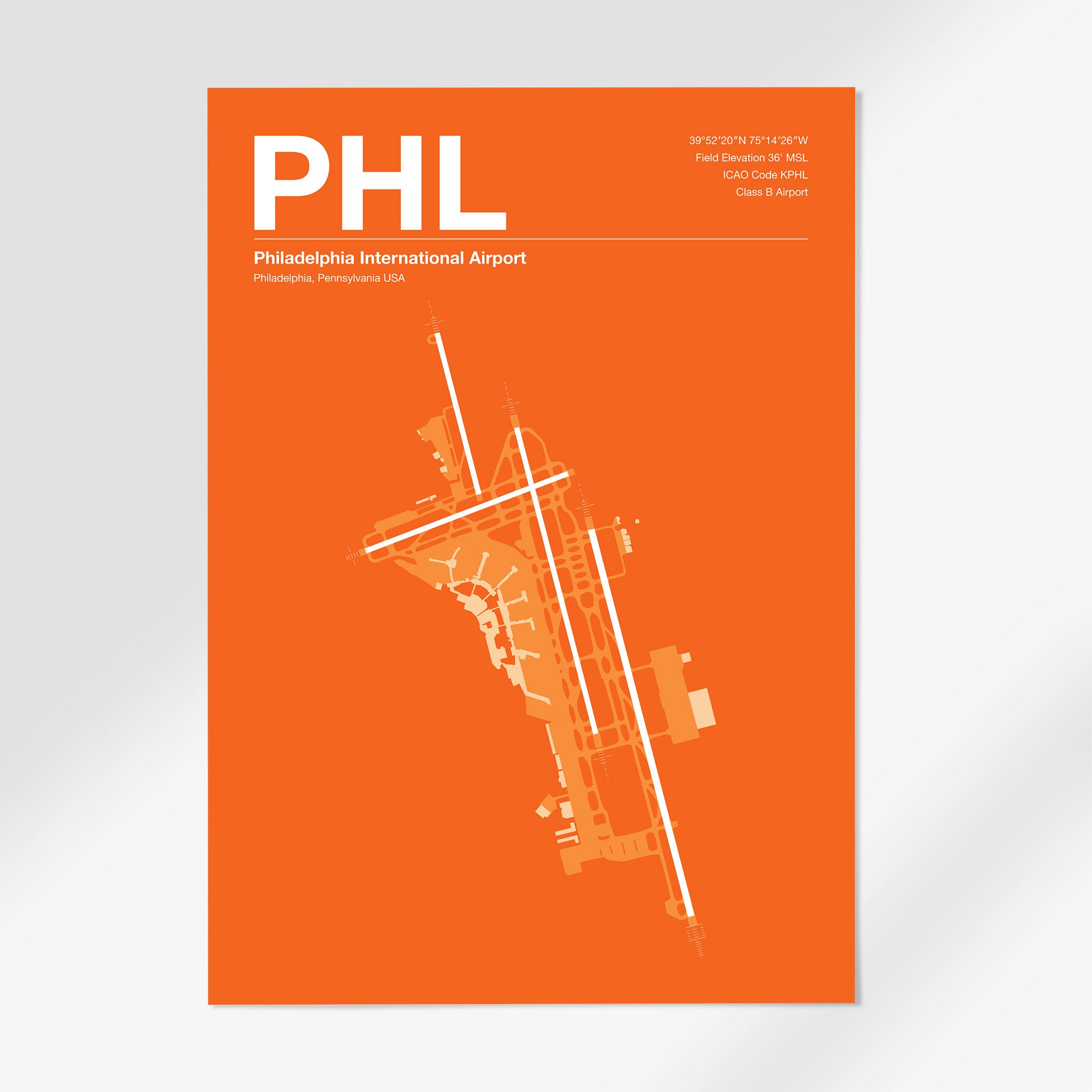 PHL | Philadelphia - 24×36" - Sunset Orange - No Frame