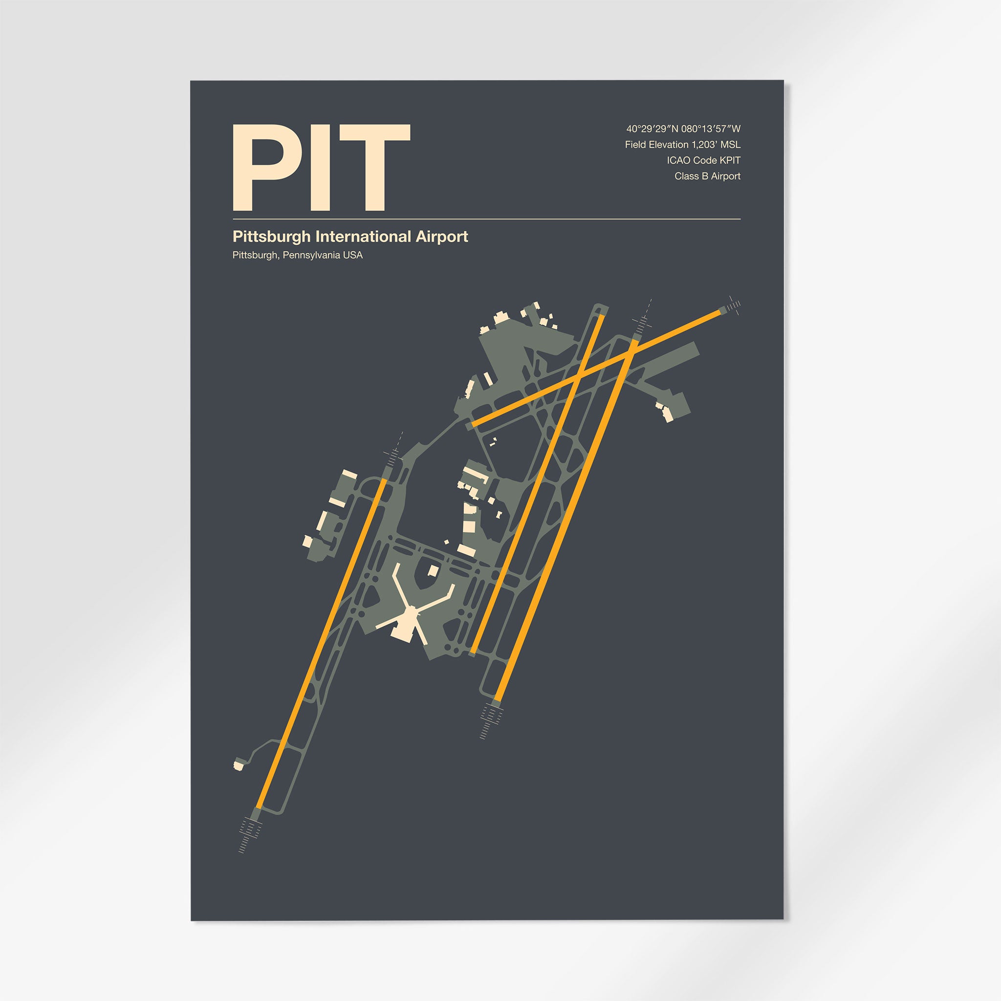 PIT | Pittsburgh - 24×36" - Mid - Century Slate - No Frame