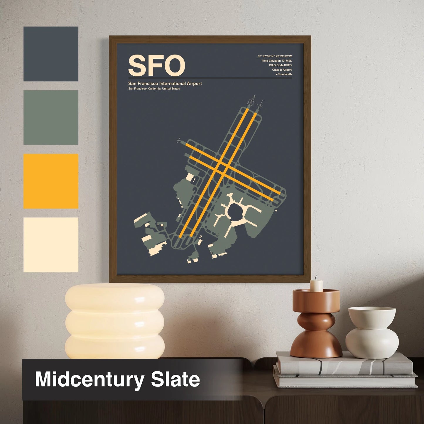 SFO | San Francisco - Mid - Century Slate - 12×18" - No Frame