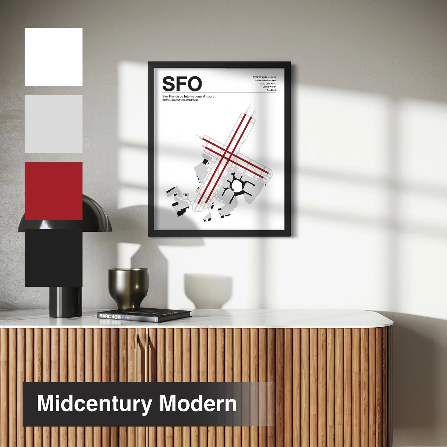 SFO | San Francisco - Mid - Century Slate - 12×18" - No Frame