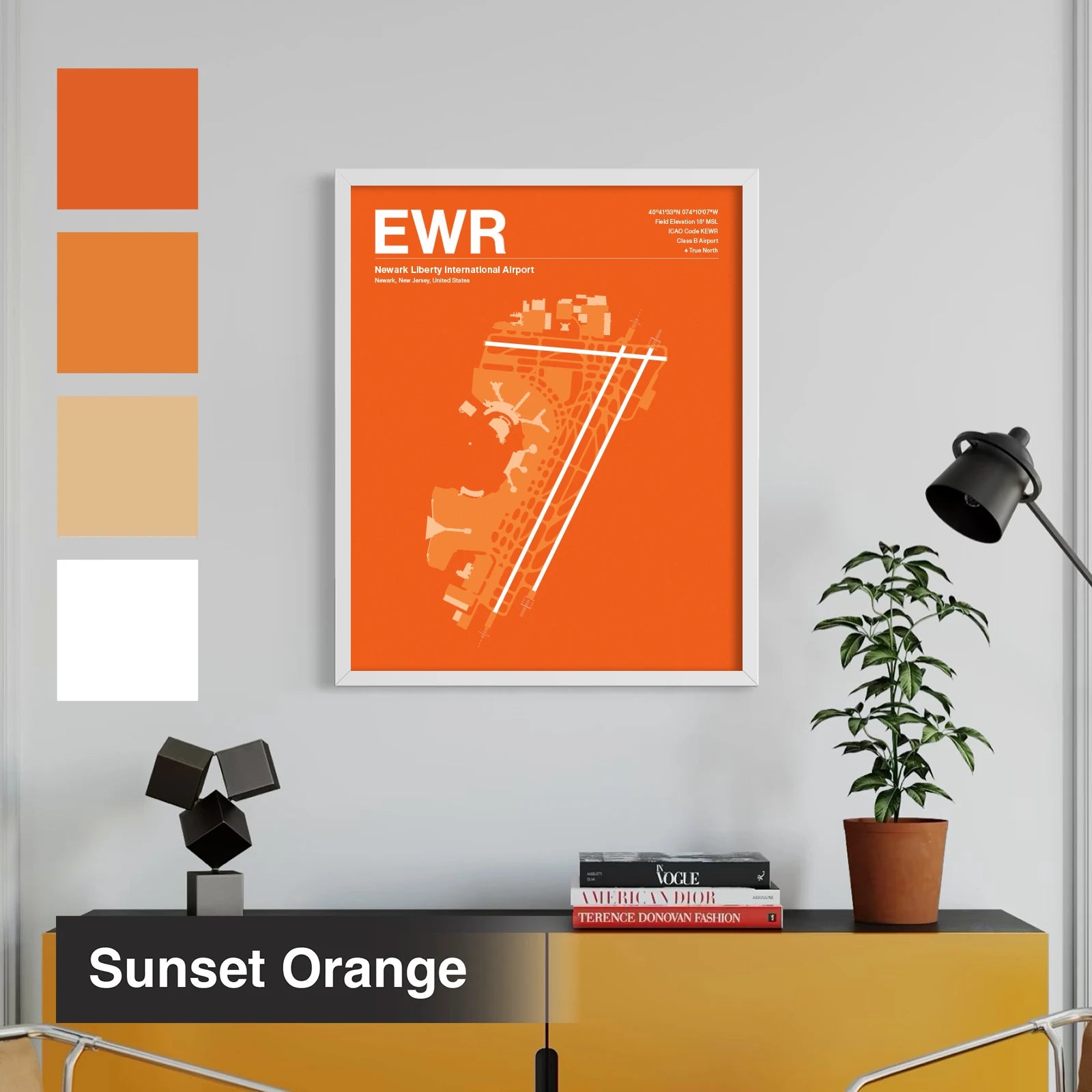 EWR | Newark - Sunset Orange - A3 - No Frame