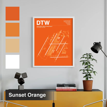DTW | Detroit - Sunset Orange - A3 - No Frame