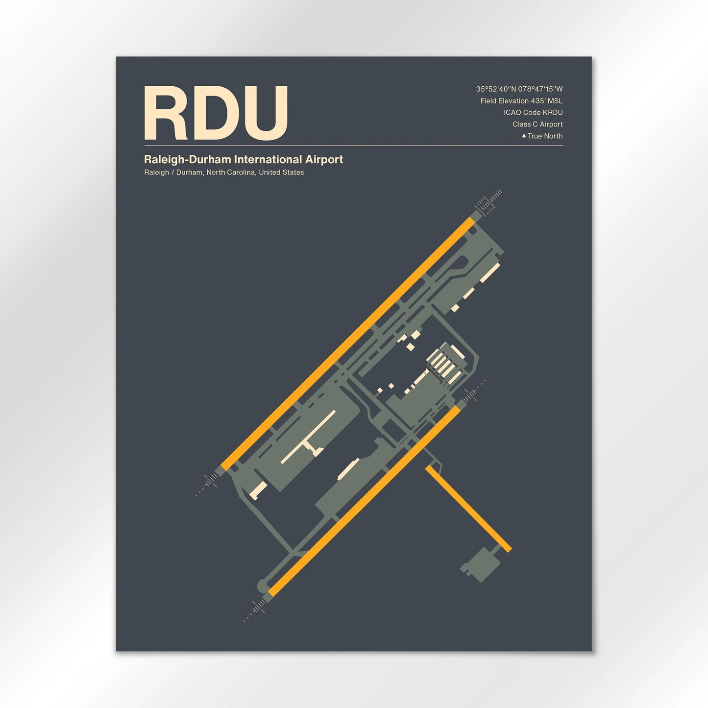 RDU | Raleigh / Durham - Mid - Century Slate - 16×20" - No Frame