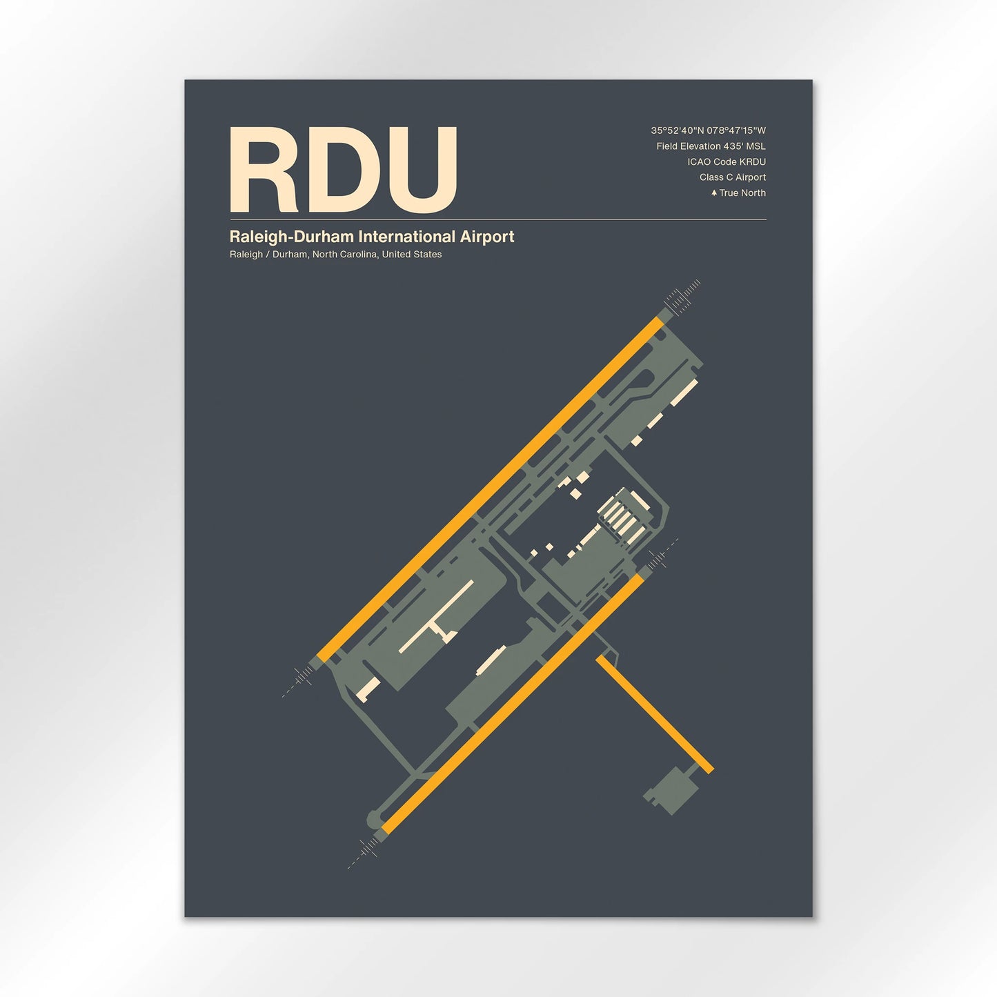 RDU | Raleigh / Durham - Mid - Century Slate - 18×24" - No Frame