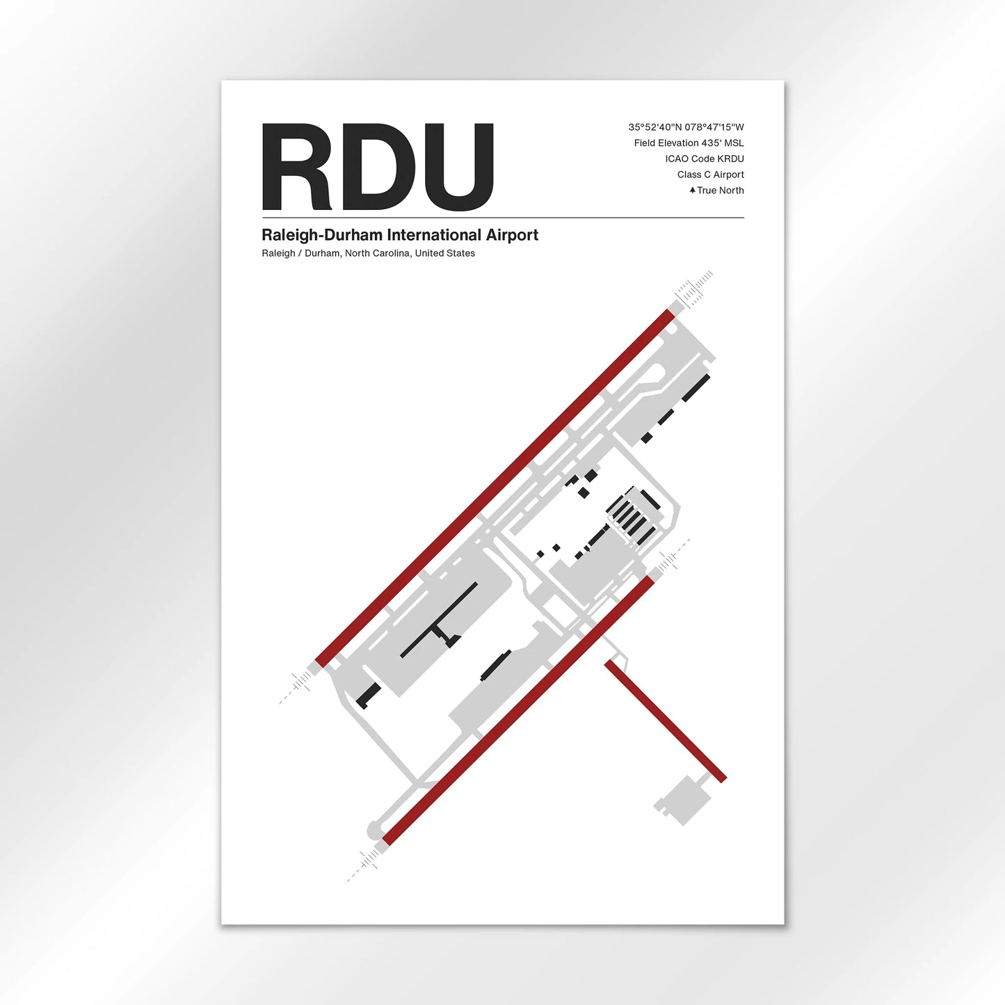 RDU | Raleigh / Durham - Mid - Century Modern - 12×18" - No Frame