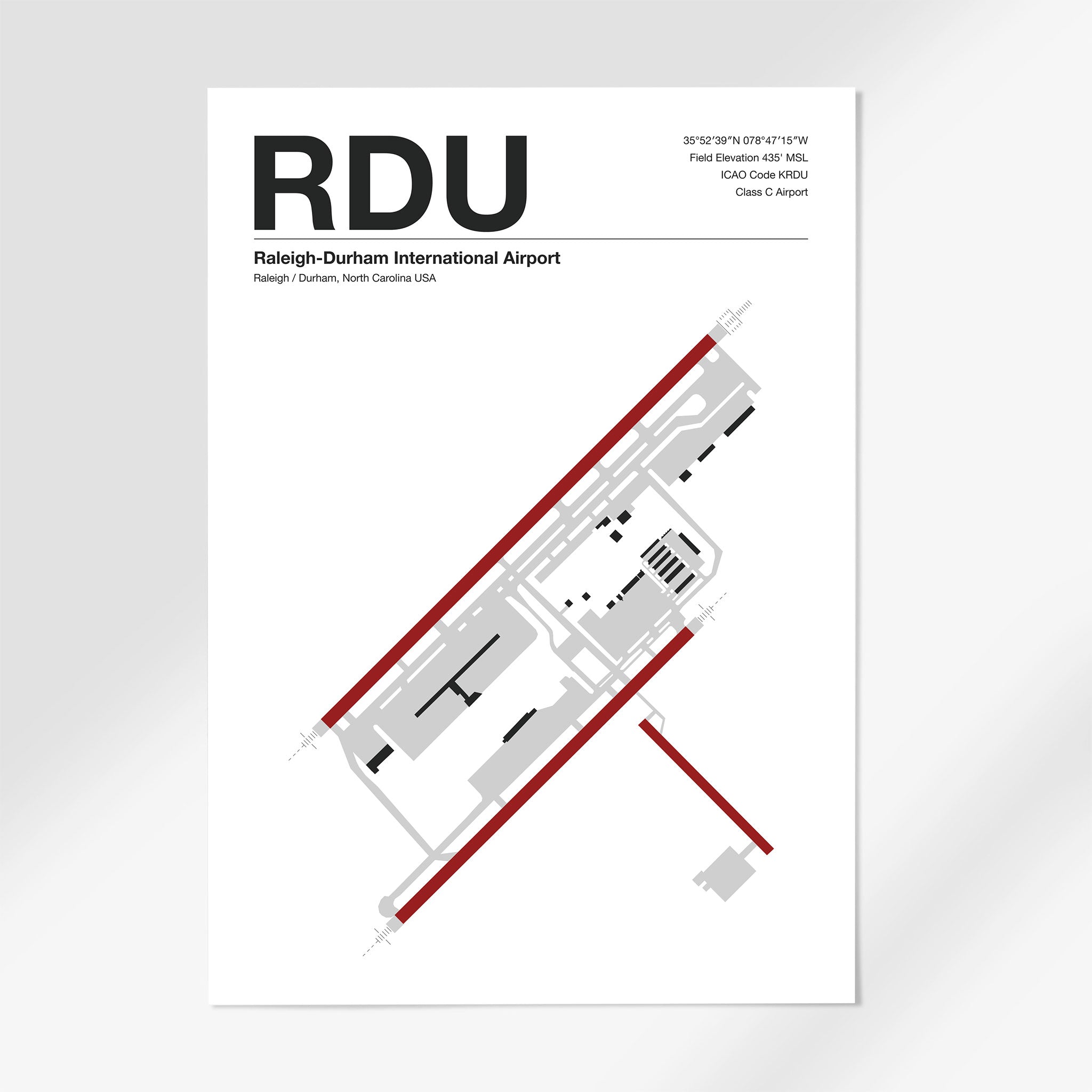 RDU | Raleigh Durham - 24×36" - Mid - Century Modern - No Frame