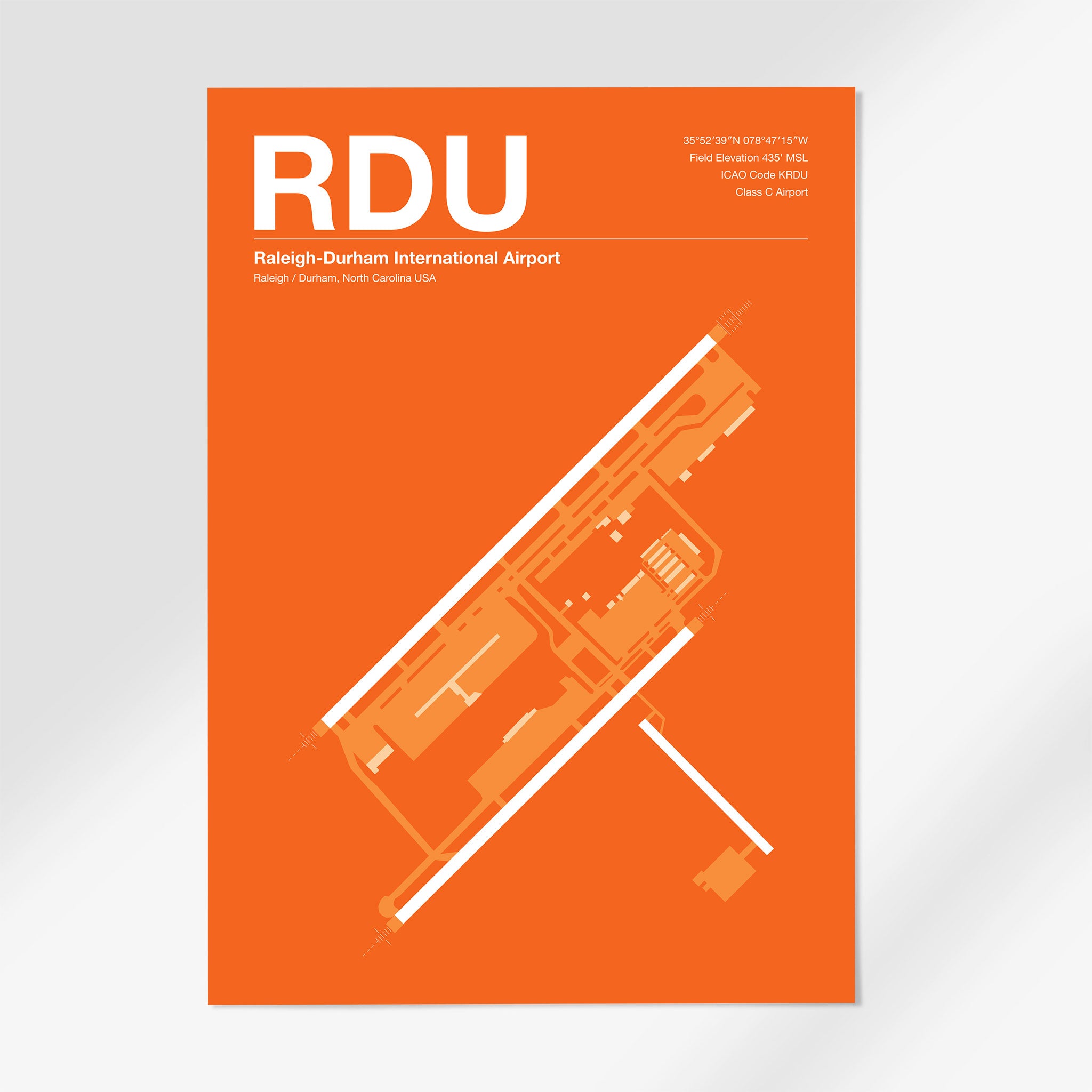 RDU | Raleigh Durham - 24×36" - Sunset Orange - No Frame