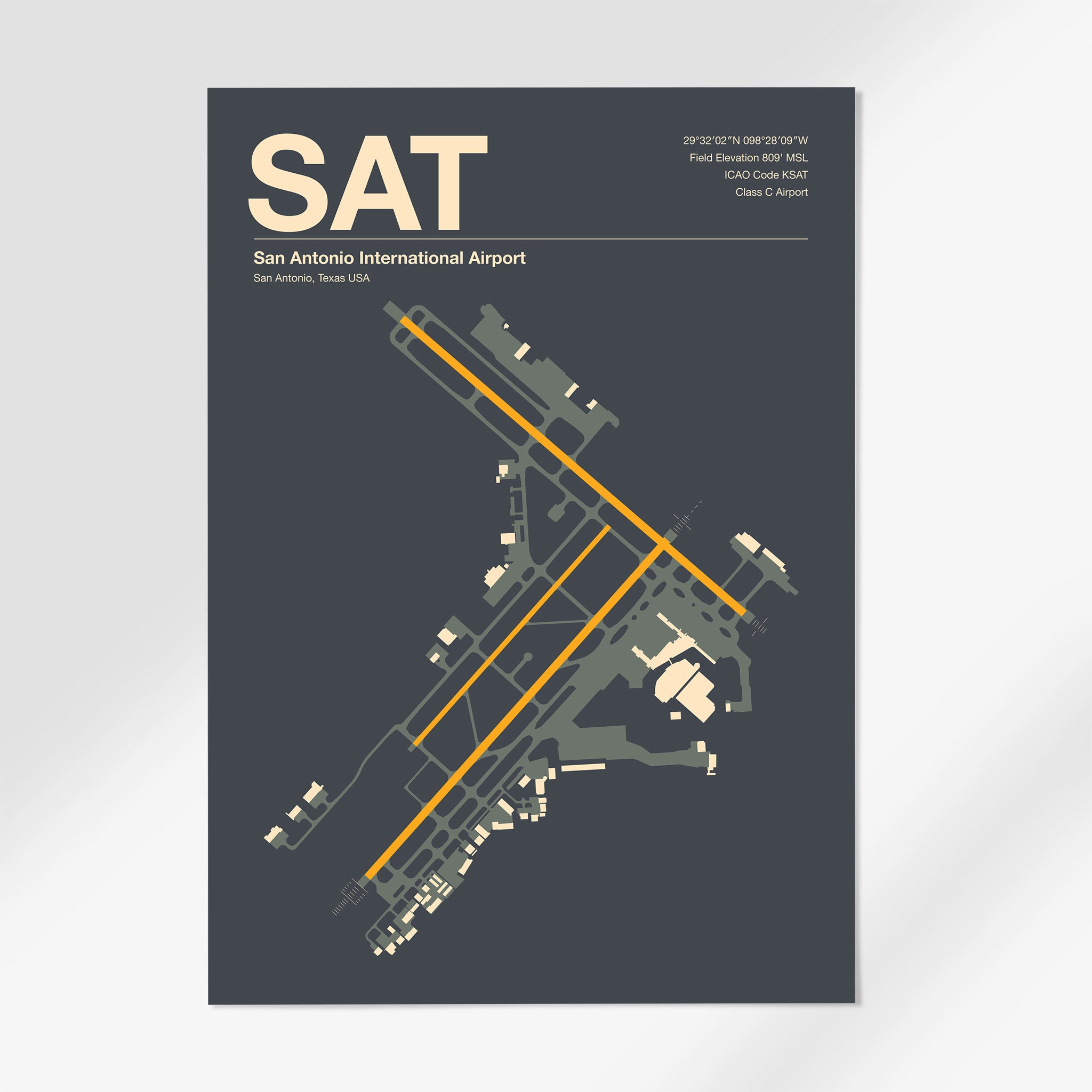 SAT | San Antonio - 12×18" - Mid - Century Slate - No Frame