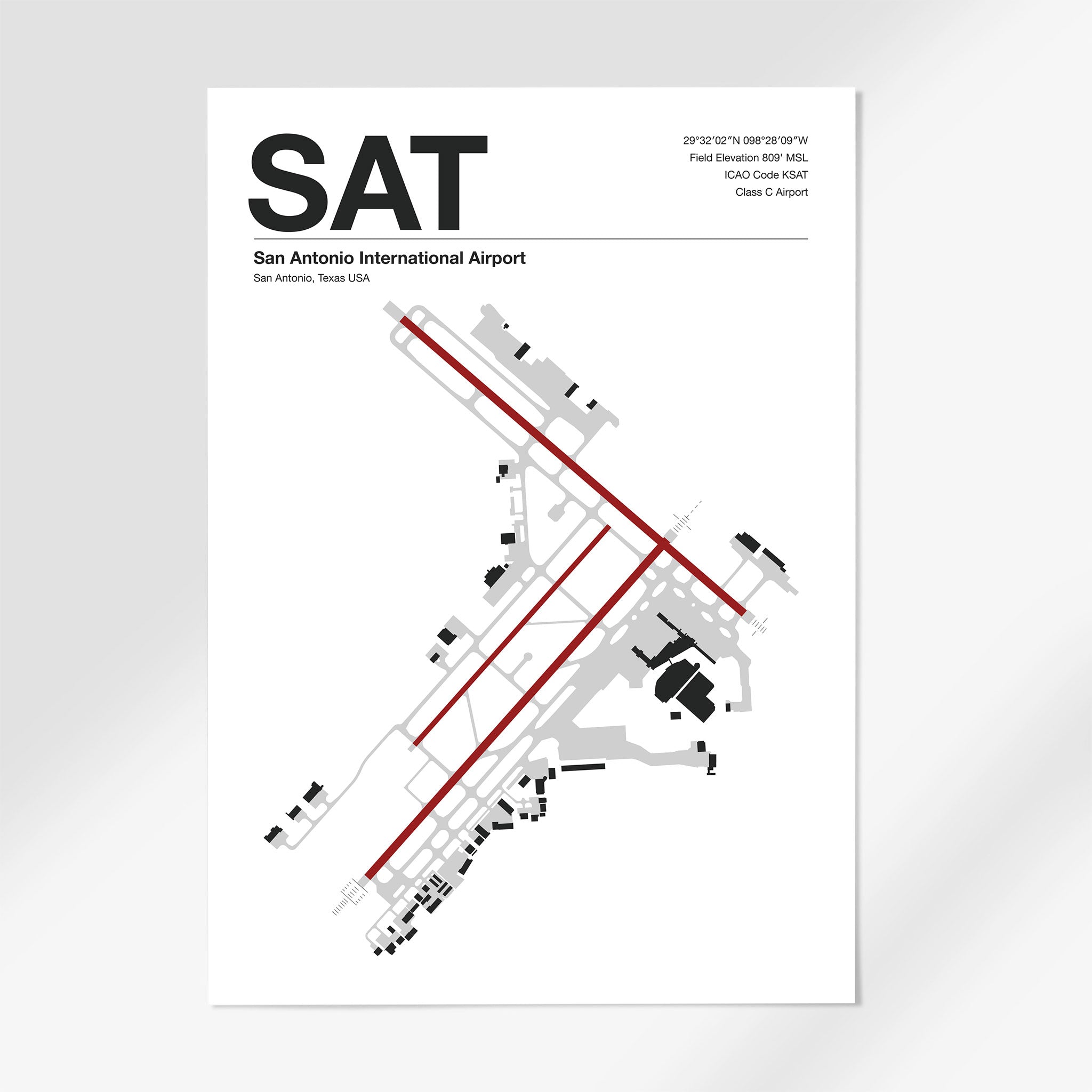 SAT | San Antonio - 12×18" - Mid - Century Modern - No Frame