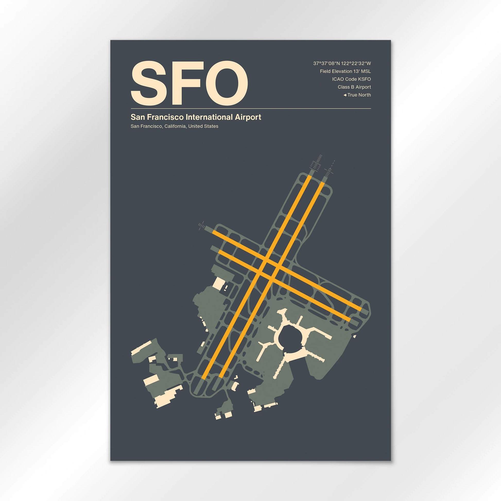 SFO | San Francisco - Mid - Century Slate - 12×18" - No Frame