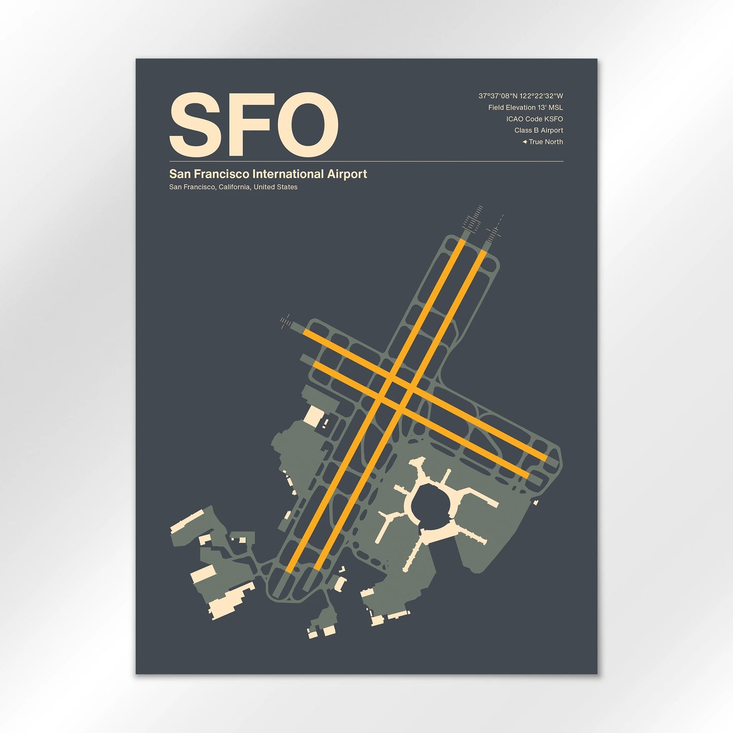 SFO | San Francisco - Mid - Century Slate - 18×24" - No Frame