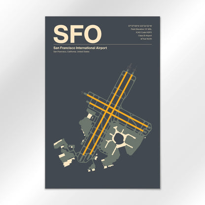 SFO | San Francisco - Mid - Century Slate - 24×36" - No Frame
