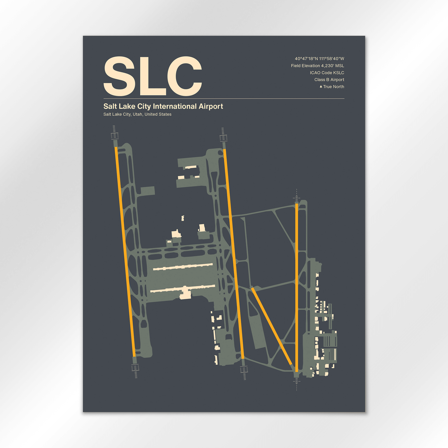 SLC | Salt Lake City - Mid - Century Slate - 18×24" - No Frame