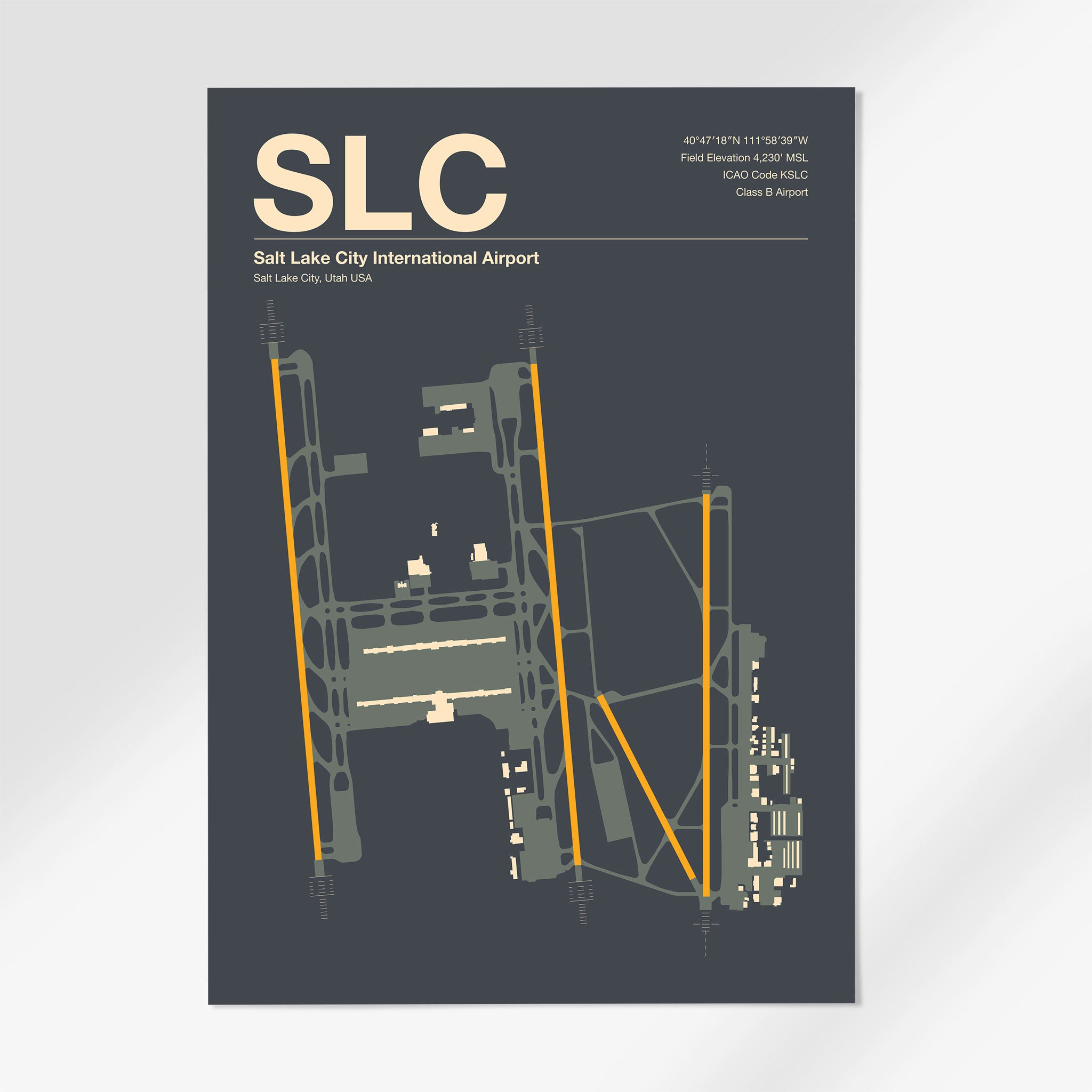 SLC | Salt Lake City - 12×18" - Mid - Century Slate - No Frame