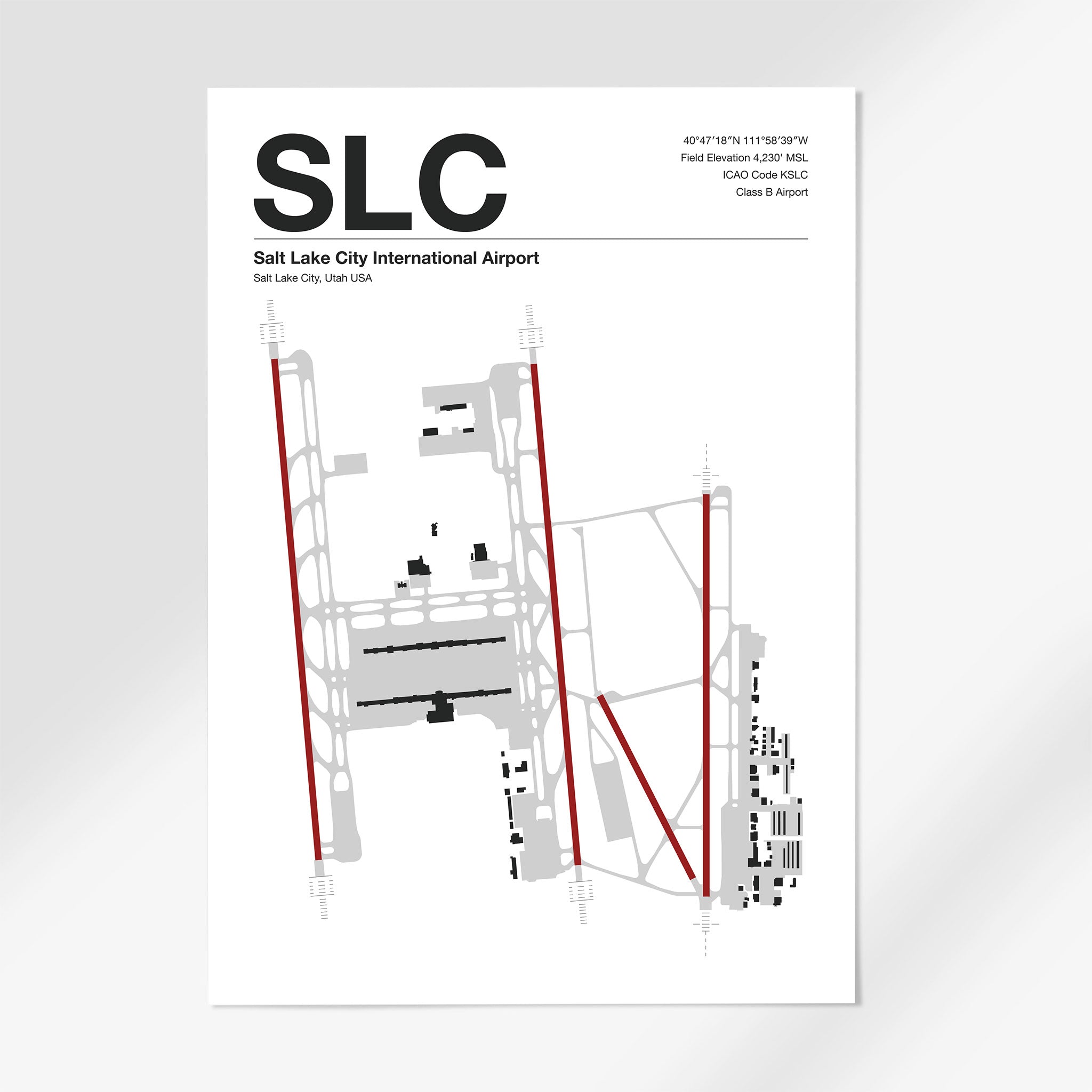 SLC | Salt Lake City - 12×18" - Mid - Century Modern - No Frame