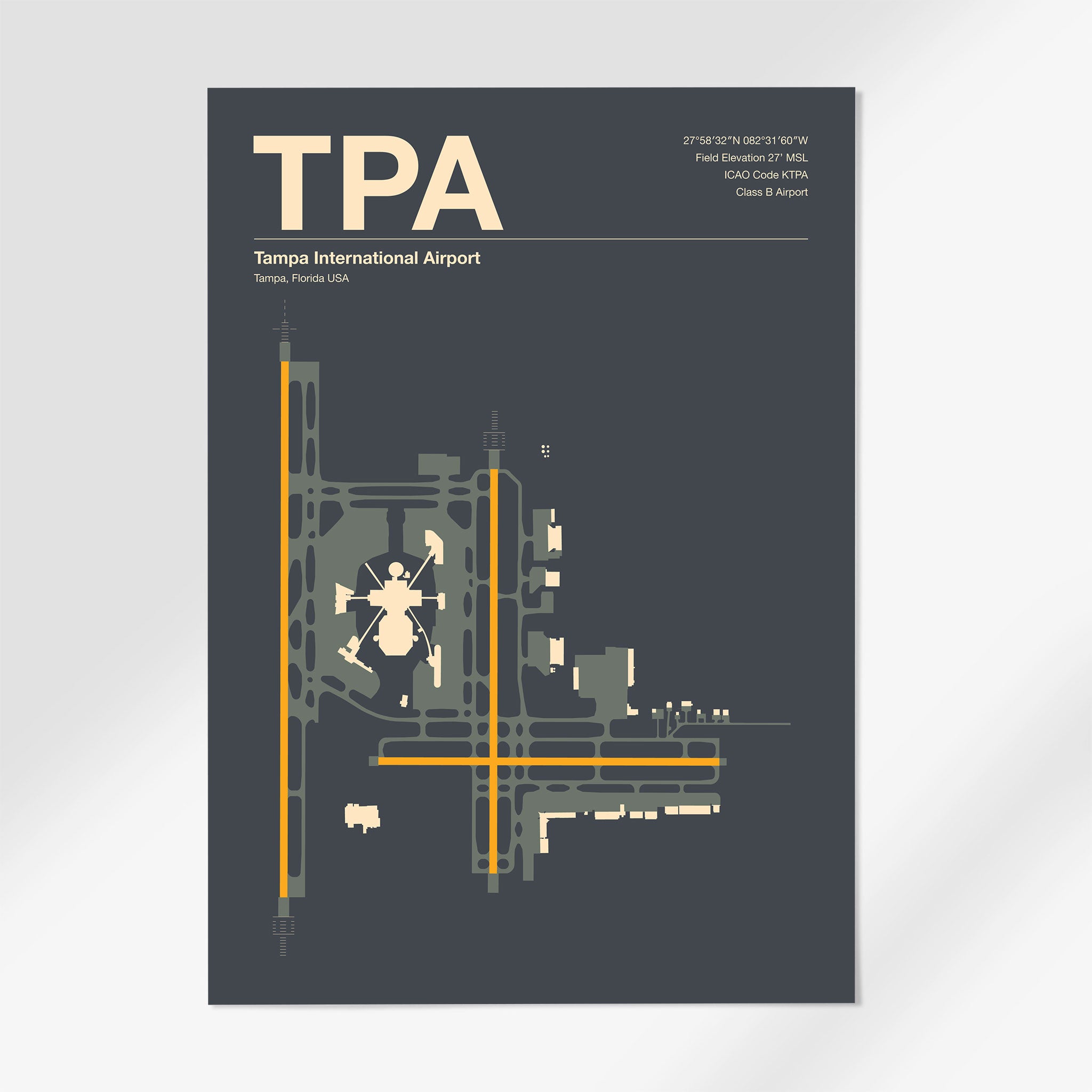 TPA | Tampa - 24×36" - Mid - Century Slate - No Frame