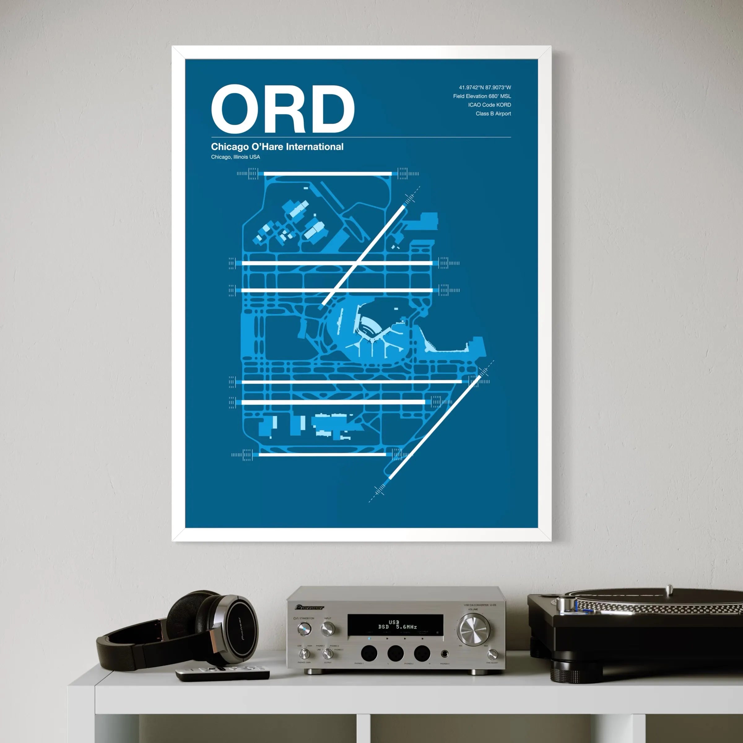 Museum-quality airport diagram print in a modern interior